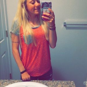 Red and Gray Striped Tee